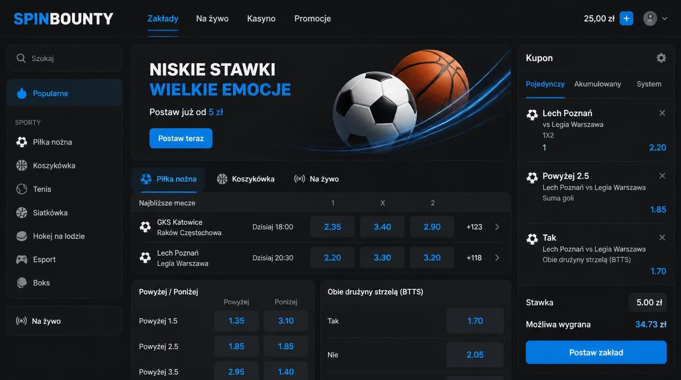 prosty kupon z niską stawką na tle sportów