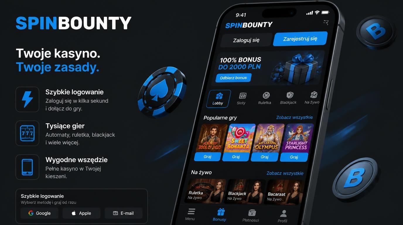 Interfejs mobilnej aplikacji SpinBounty z szybką nawigacją